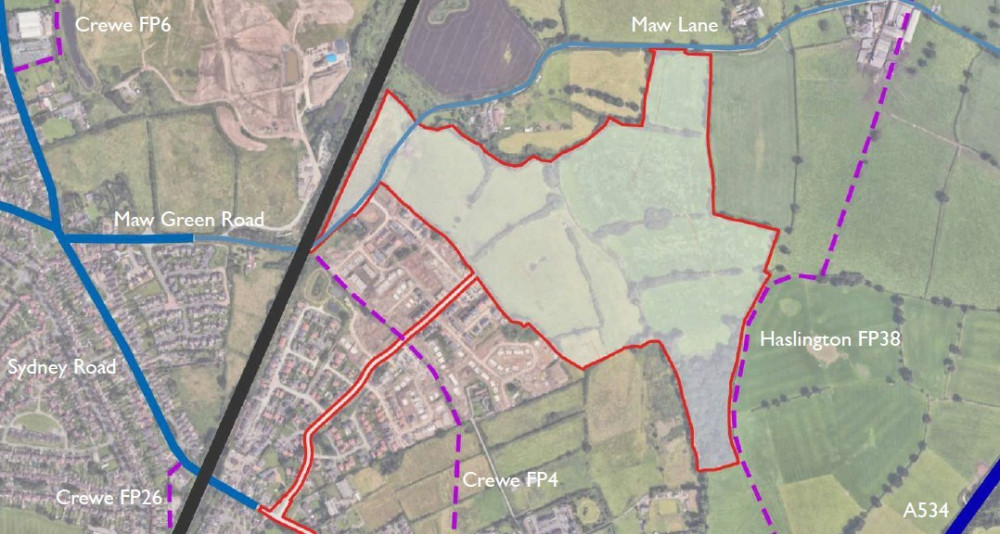 Plans have been submitted for up to 520 homes together with a new access road on land in the Maw Green area of Crewe (Photo: CEC Planning).