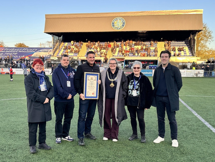 Rob Smethurst was presented with the Freedom of the Town before kick-off (Credit: Macclesfield Town Council)