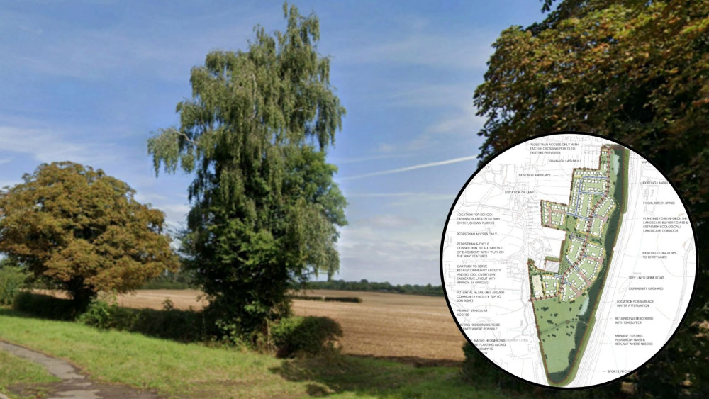 The houses would be built on land between Warwick Road and the A46 (image via planning application)