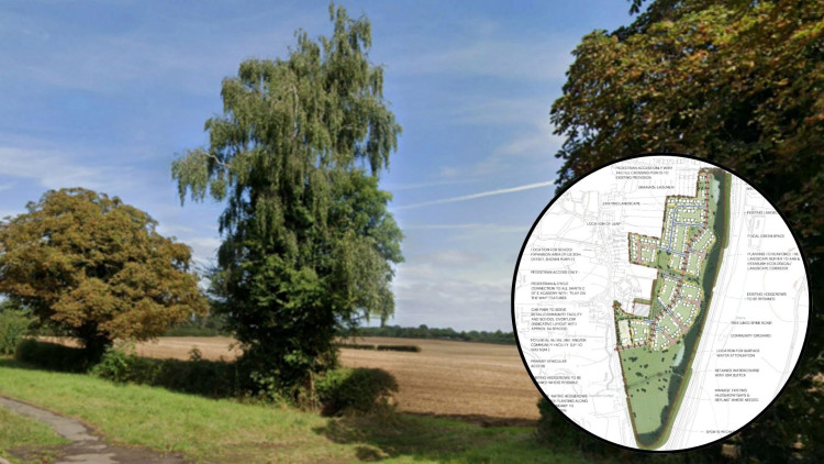 The houses would be built on land between Warwick Road and the A46 (image via planning application)