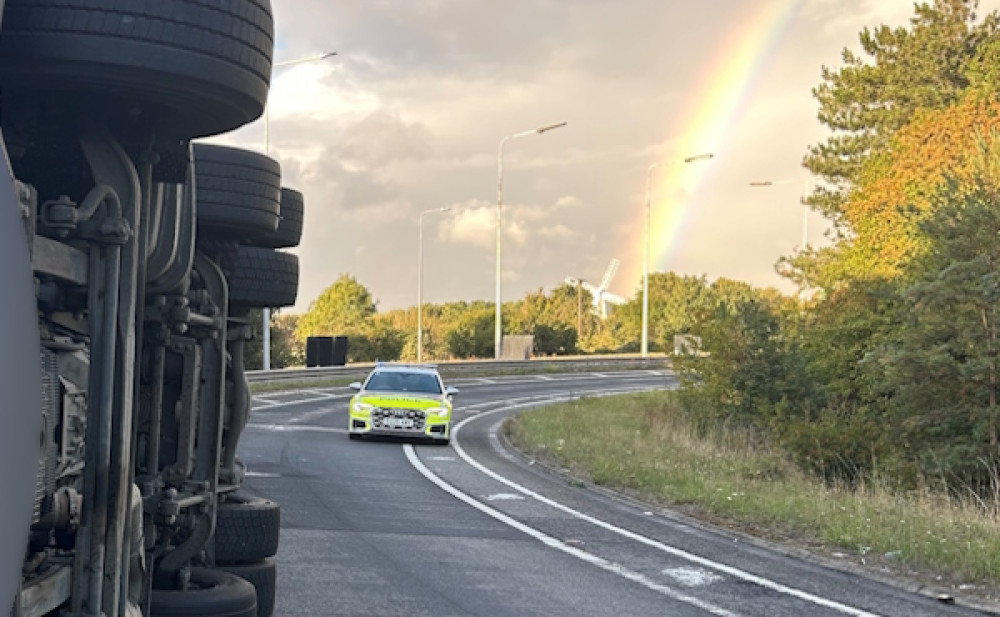 HGV toppled over as driver drove nearly 20mph above recommended bend speed