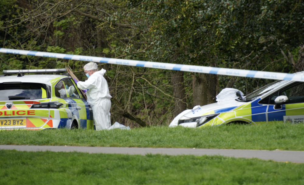 Two people have been arrested after Adam Lucas's body was found in Victoria Park in Leamington (image via Nicholas Adair)
