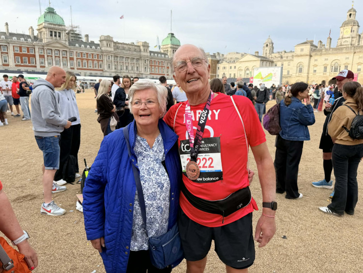Harry Newton, 88, was the oldest person to take part in the TCS London Marathon on Sunday, April 26 (Credit: Stuart Newton)