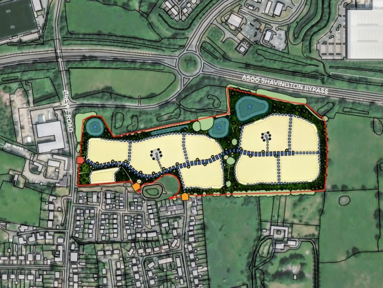 Persimmon Homes North West has submitted plans for 195 new homes on land east of Crewe Road, Shavington (Photo: CEC Planning).