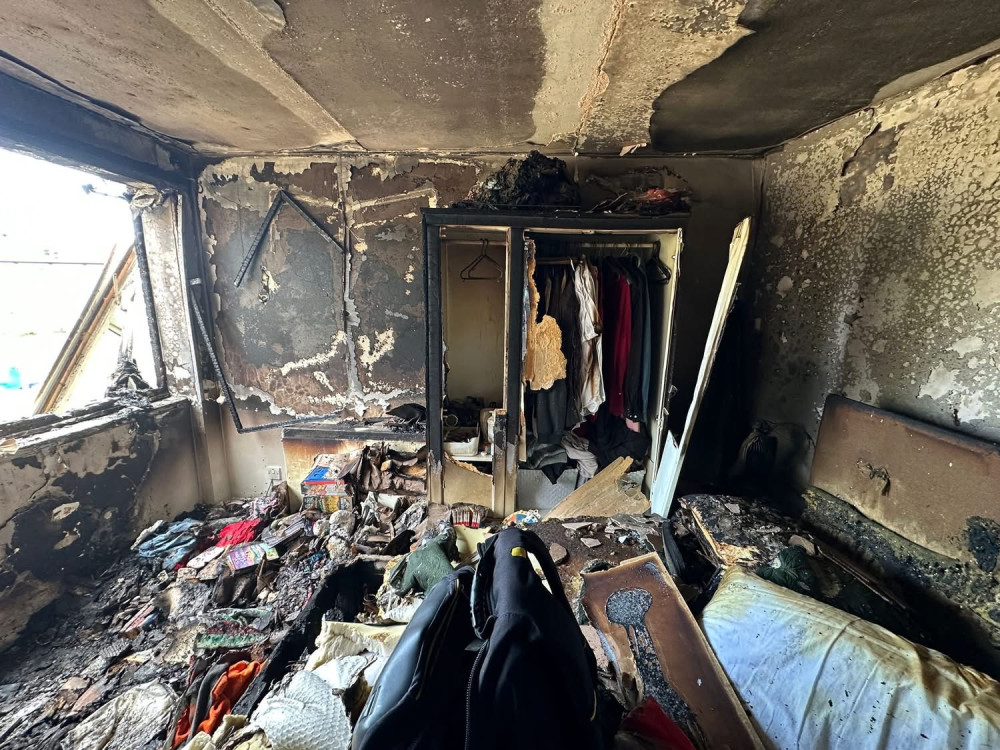 Inside the badly damaged flat