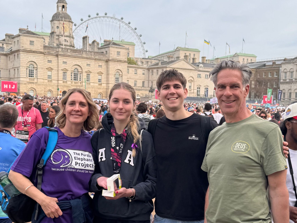 Millie Newman, from Teddington, celebrating with her parents Ali and Andy and brother Charlie