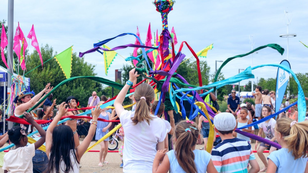 The Maypole, which will be at Stoke on Sunday, at a previous event at STDM Olympic Park (image via Folk Dance Remixed)