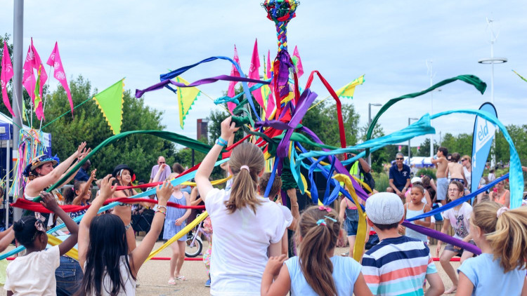 The Maypole, which will be at Stoke on Sunday, at a previous event at STDM Olympic Park (image via Folk Dance Remixed)