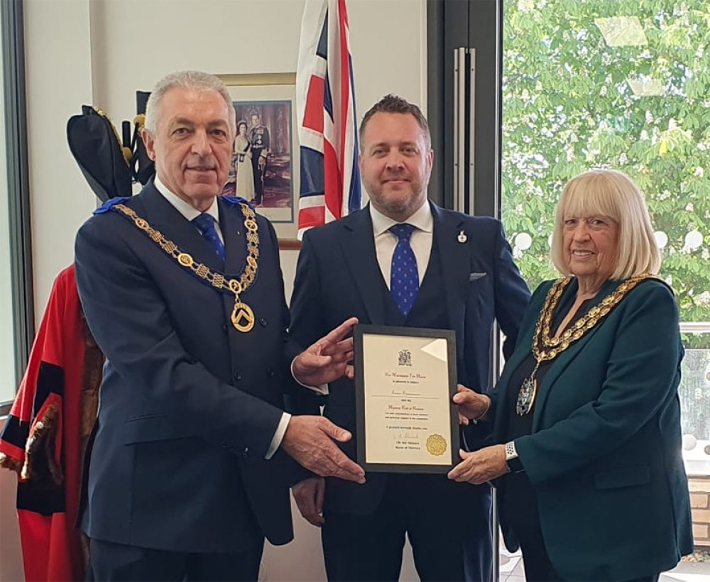 Essex Freemasons Peter Hollingsworth and David Barton with the Mayor