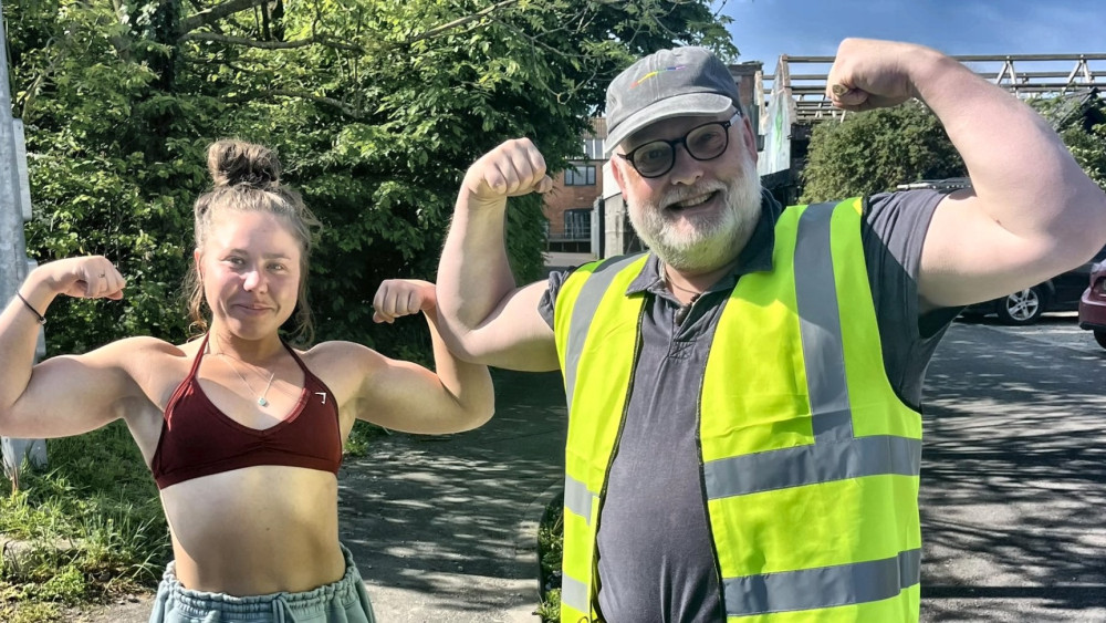 Laura Summers from Sleek Easy Clean with Councillor Ewan Cameron at the Red Brick Building community clean-up (Photo: Cllr Ewan Cameron) 