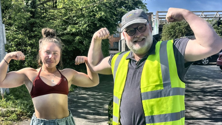 Laura Summers from Sleek Easy Clean with Councillor Ewan Cameron at the Red Brick Building community clean-up (Photo: Cllr Ewan Cameron) 