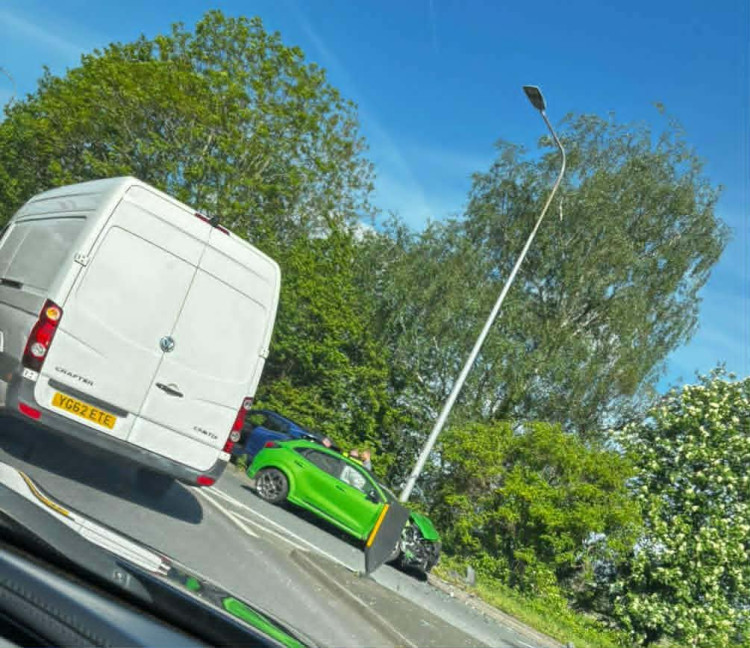 Motorists faced delays this morning on the Haslington bypass following a two vehicle crash. (Photo: Nub News)  