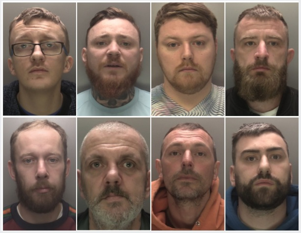 Top row from left to right: Steven Merrick, Sean O’Farrell, Thomas Higginson, Michael York  Bottom row from left to right: Paul Meek, Peter Tomkowicz, Damien Haswell, Daniel Barlow (image via Leicestershire Police)