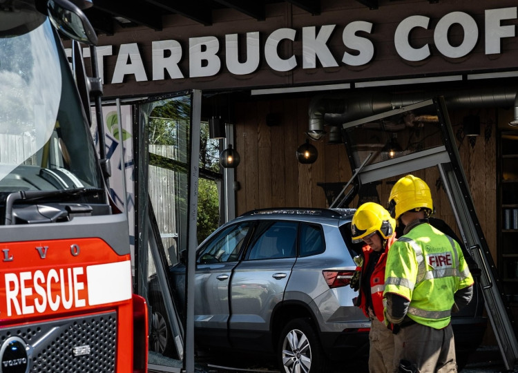 The car crashed into the drive thru yesterday (image via Bedworth Fire Station)