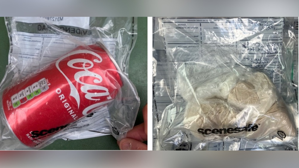 Officers discovered suspected class B drugs, monkey dust, compacted into the can (images via Staffordshire Police)
