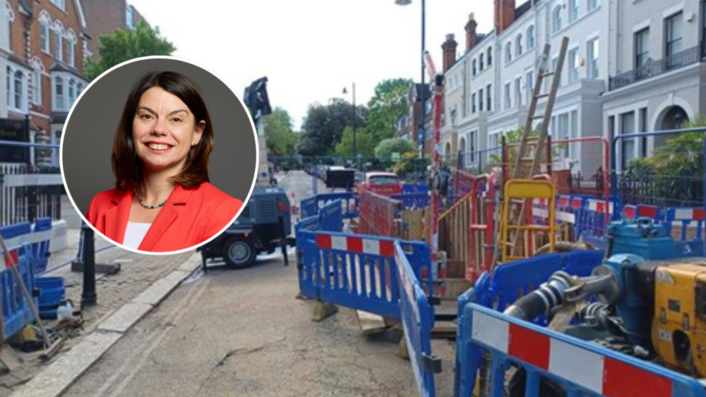 Sarah Olney has called on Thames Water to upgrade ageing infrastructure after a burst water main on Richmond Hill caused flooding and road closures (credit: House of Commons/ Roger Harris & Thames Water).