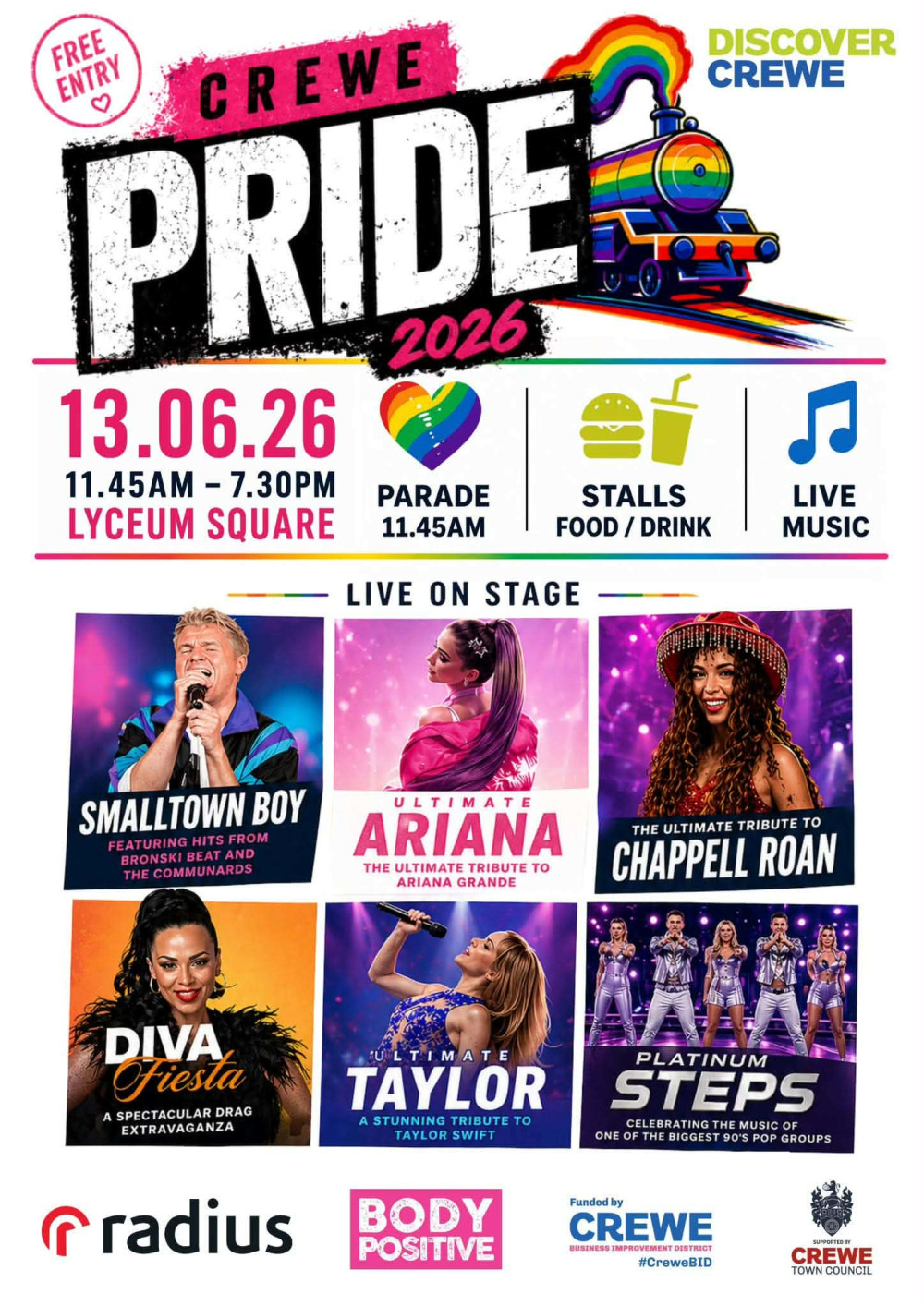 Crewe Pride returns to Lyceum Square on Saturday 13 June.
