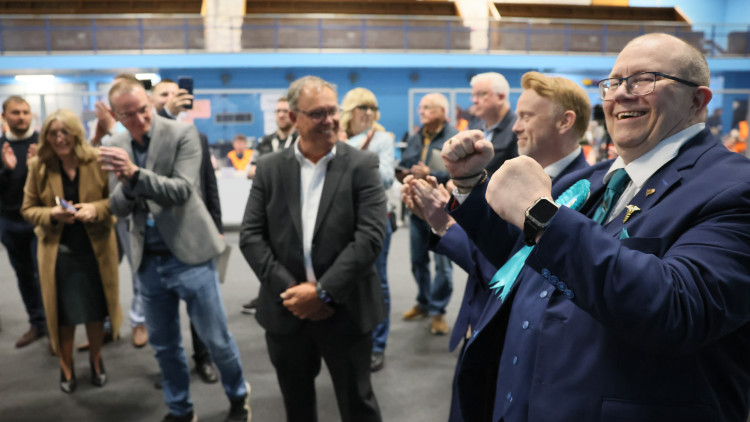 Reform UK candidates and activists celebrate their election win in Newcastle-under-Lyme (image via Pete Stonier)