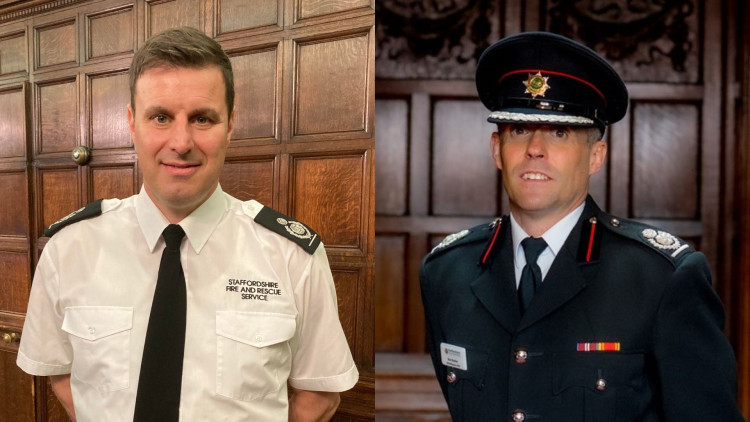 Glynn Luznyj (left) is taking over from Chief Fire Officer Rob Barber (right)- (image via Kerry Ashdown/Staffordshire Fire & Rescue Service)