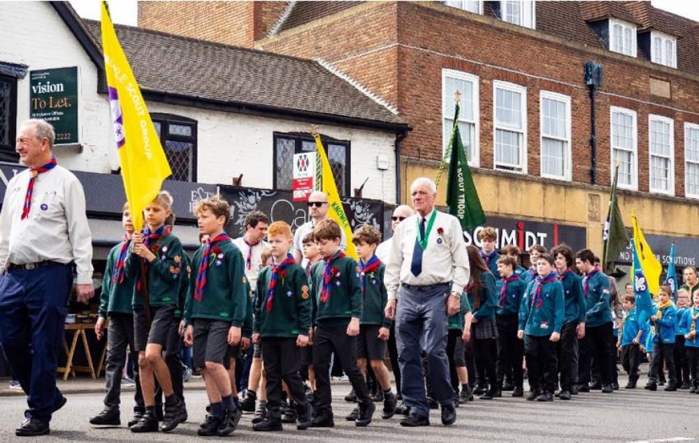 The Cole District Scouts on Knowle High Street (Image: Leslie Kerwin)