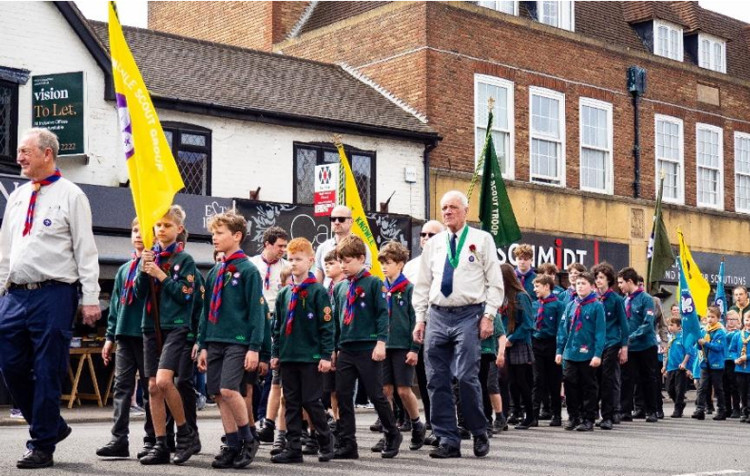 The Cole District Scouts on Knowle High Street (Image: Leslie Kerwin)
