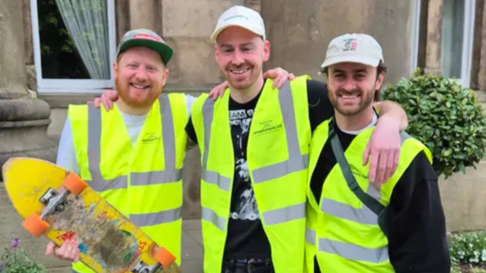 Kane Hall (centre) and friends skated from Macclesfield to Manchester to raise money for charity (Credit: Supplied)
