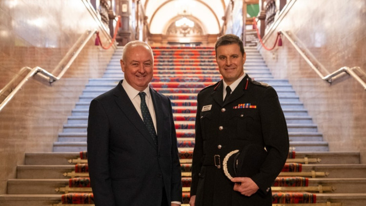 Staffordshire's new Chief Fire Officer Glynn Luznyj with Staffordshire Police, Fire and Crime Commissioner Ben Adams (image via LDRS)