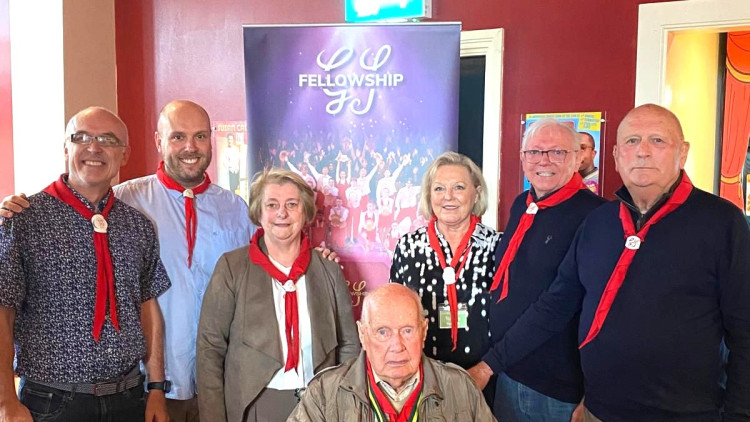 Guest of honour, Peter Taylor, aged 102 (centre), is the only surviving member of the original 1938 Crewe Gang Show cast (Photo: Supplied).