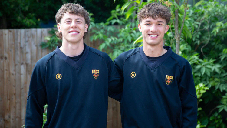Sixth form students Harry Hancock (left) and Thomas Kottler from St Benedict's School have been recognised in the 2026 edition of the Wisden Cricketers' Almanack after standout performances during the school cricket season (credit: St Benedict's School).