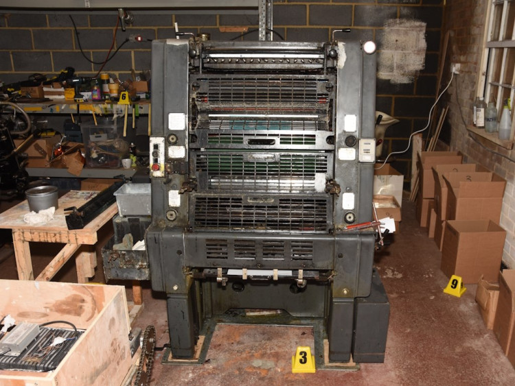 The ink printing press found in Wickford. 