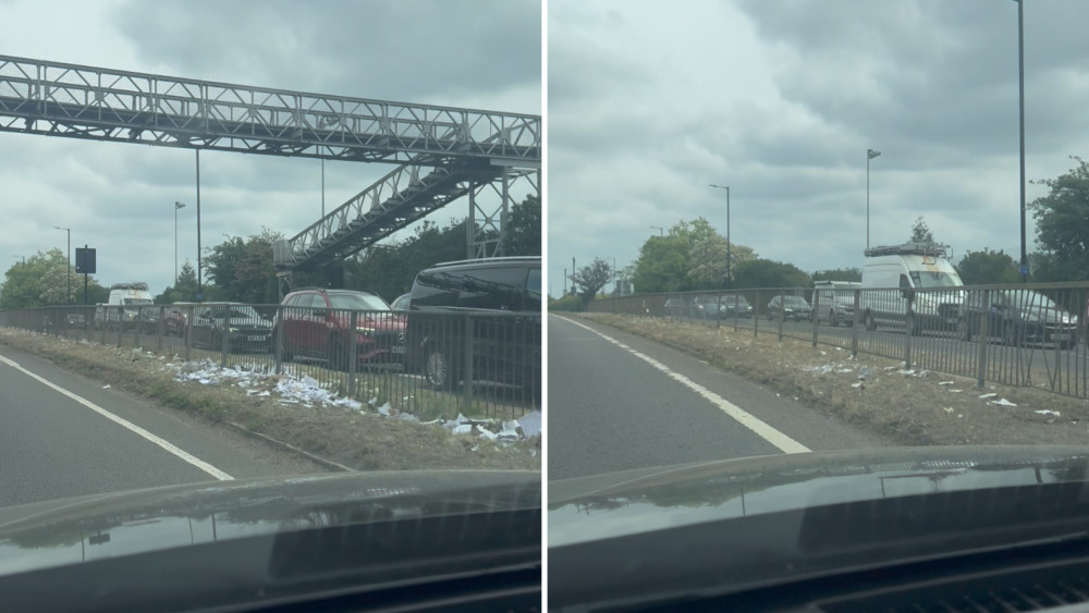 Rubbish seen on A316 between Hospital Bridge Roundabout and Twickenham Stadium Roundabout on 10 May (credit: Image supplied).