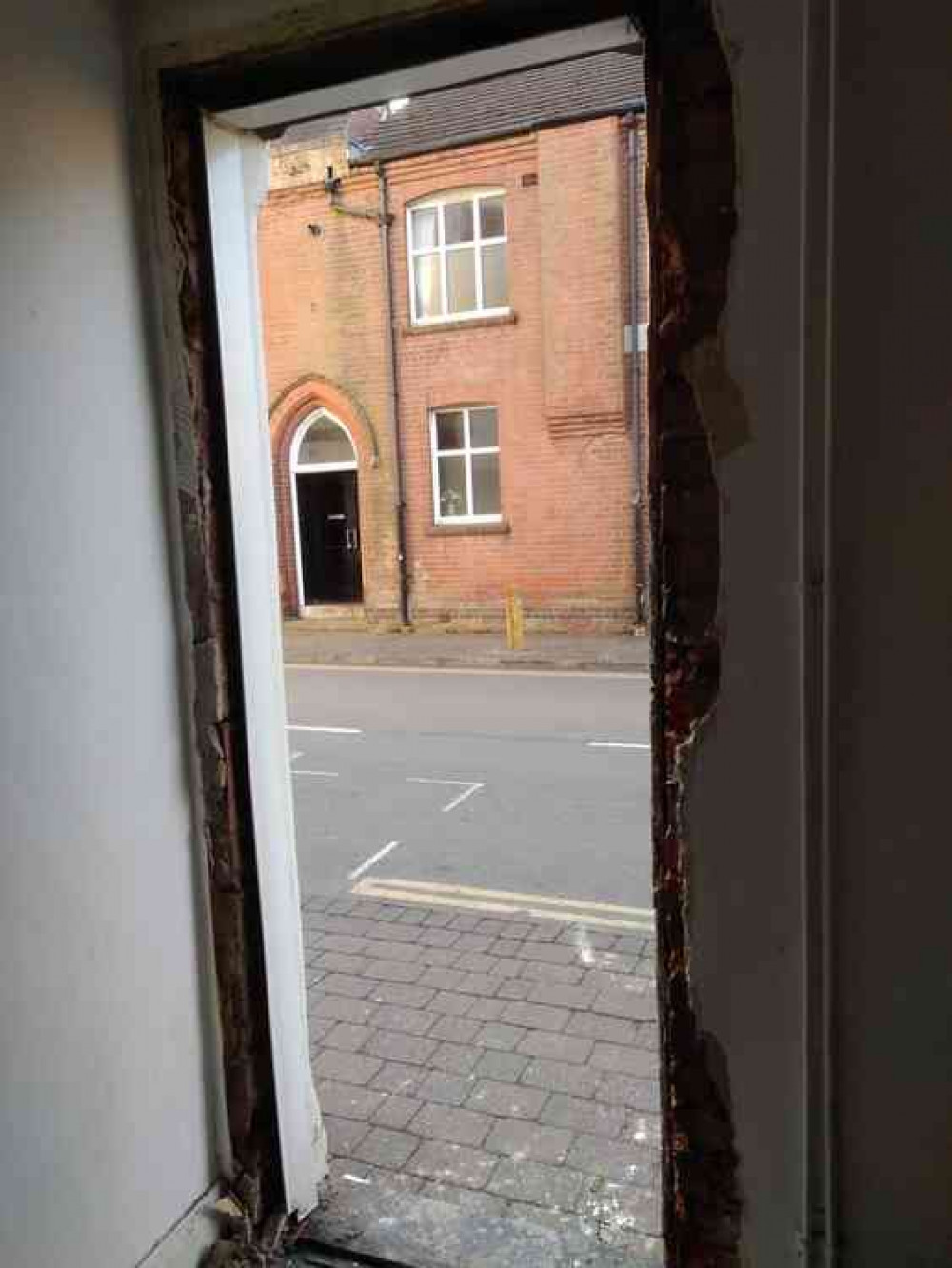 The door was taken off in this visit from the police The door was taken off in this visit from the police