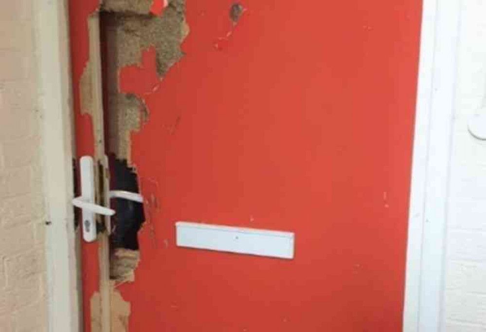 Evidence of a forced entry by police posted on Wednesday as part of Operation Hatch. Photo: North West Leicestershire Police Facebook page