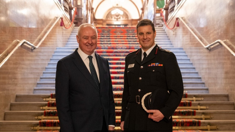 Staffordshire's new Chief Fire Officer Glynn Luznyj with Staffordshire Police, Fire and Crime Commissioner Ben Adams (image via LDRS)