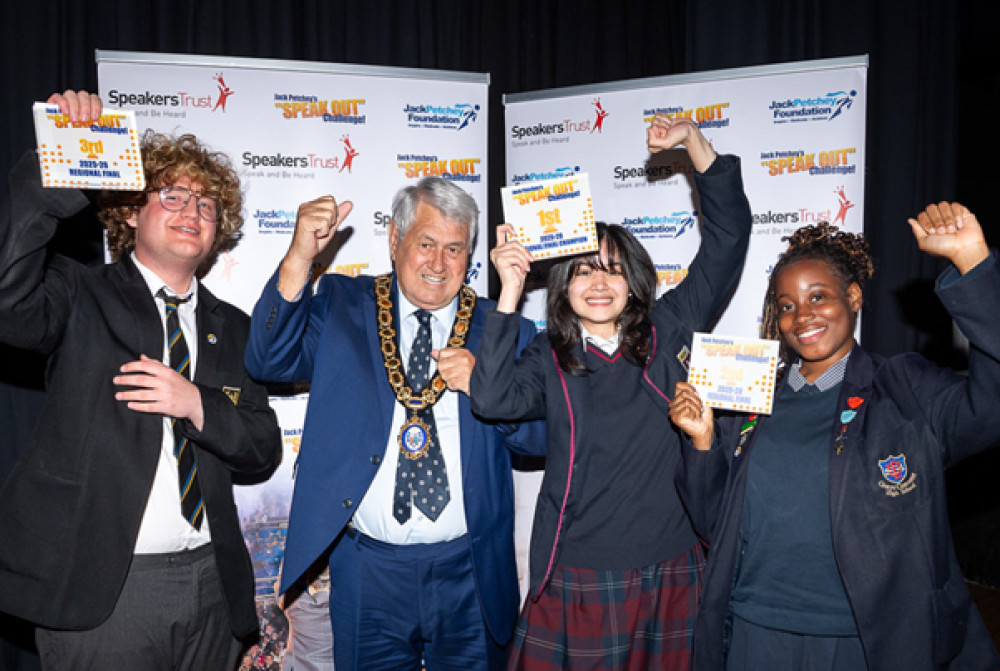 From left: Charlie Sadler, Cllr Barry Campagna, Georgia Wilde & 2nd place Dara Ade-Oduwale