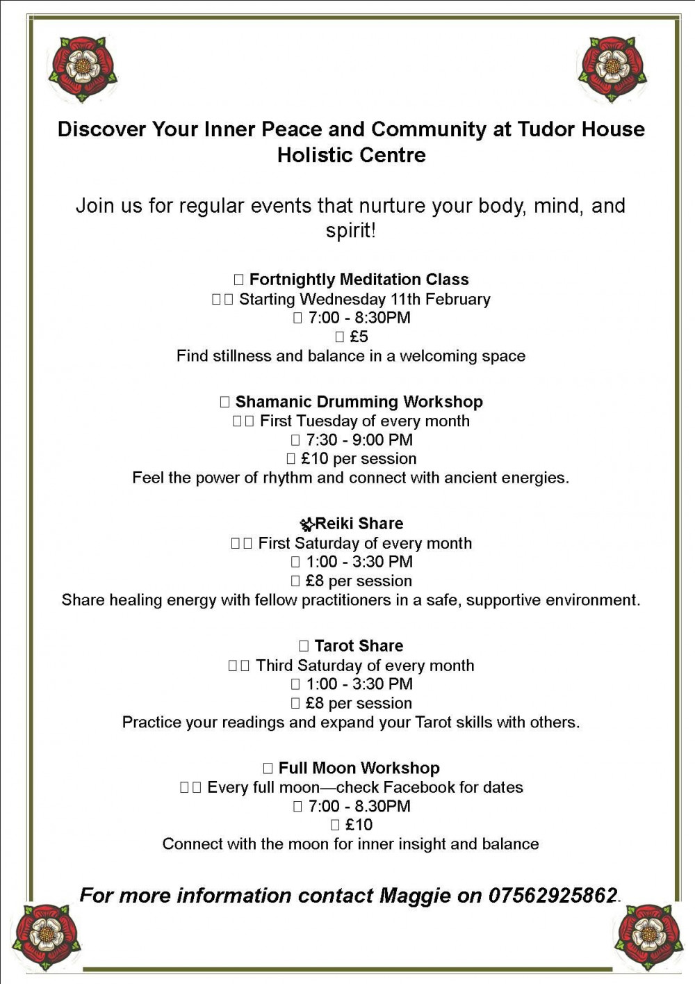 Flyer for The Tudor House Holistic Centre  (image via The Tudor House Holistic Centre)