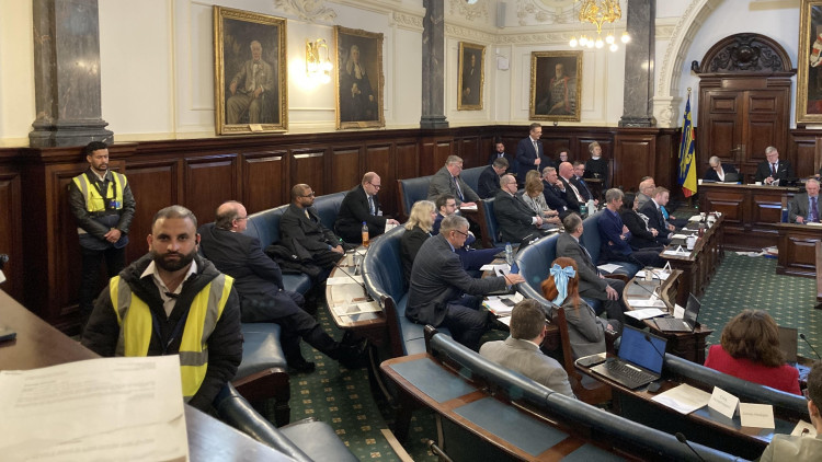 Security guards in the main council chamber (image via Staffordshire LDR Kerry Ashdown)