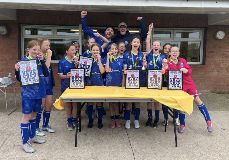 Leamington Lions FC U11JB Girls celebrate after being crowned CWGFL Spring Cup champions following their final against Coventry Godiva (image supplied) 