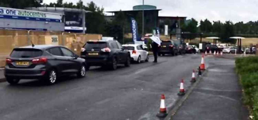 Cars queued up to get to the drive-thru in Stephenson Way