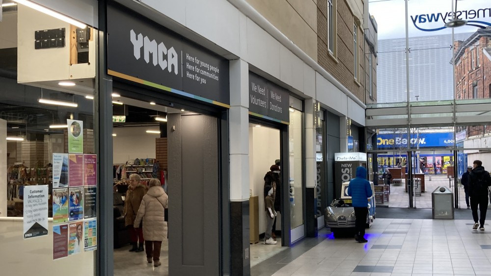 The YMCA shop in the Merseyway Shopping Centre is closing down - and is hosting a sale in its final days (Image - Nub News)