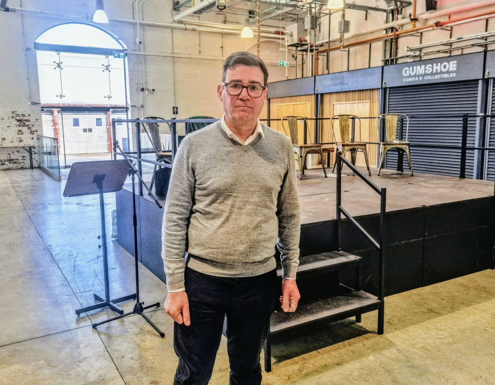 Andy Burnham, 54, joined northern leaders to give a speech at Crewe Market Hall, Earle Street, on the morning of Monday 4 March (Ryan Parker).