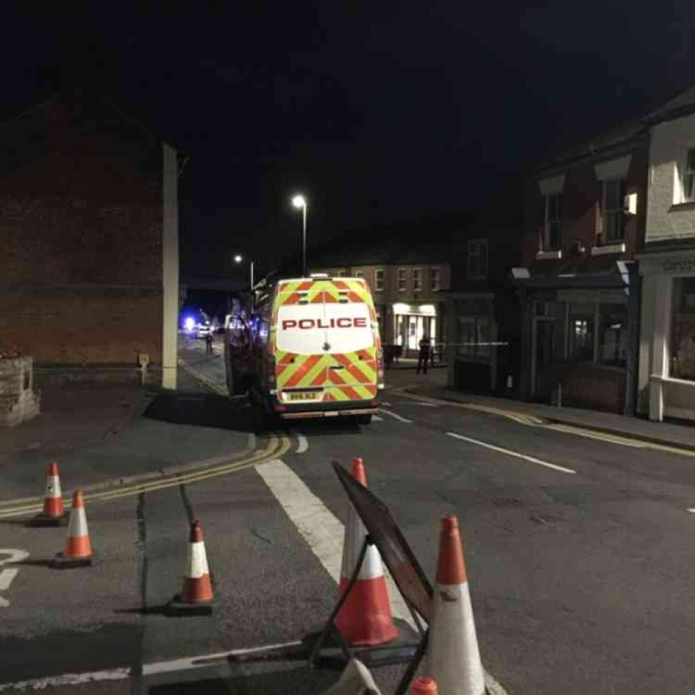 Police on the scene in Measham on Saturday night after the incident. Photo: Coalville Nub News