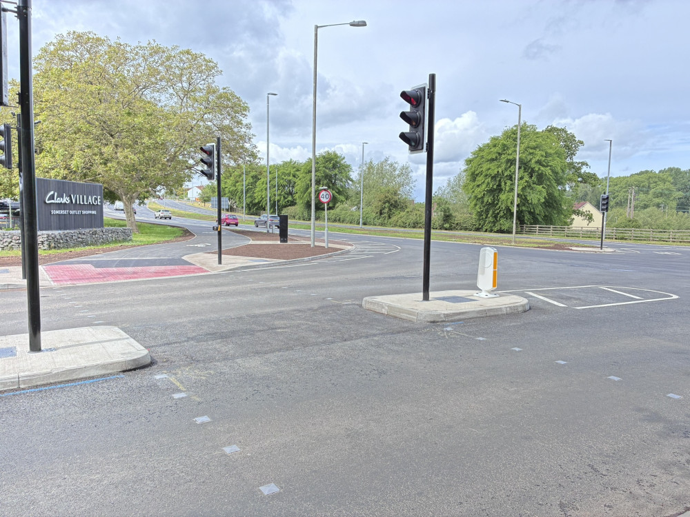Street traffic lights at the A39 junction with Clarks Village have been replaced on time and on budget after a major Somerset Council scheme. (Supplied)