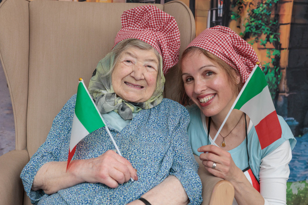 Ashfields Care Home resident Rosa Quaye with Living Lingo founder Liz Syed