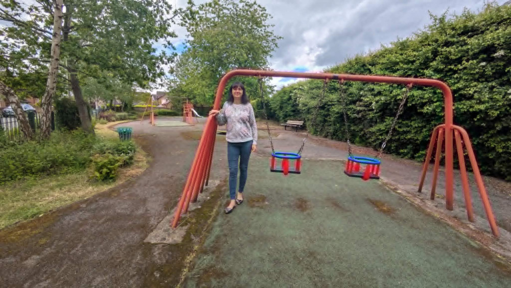 Ania Stanik at the refurbished Forge Fields playground. (Photo: Nub News) 