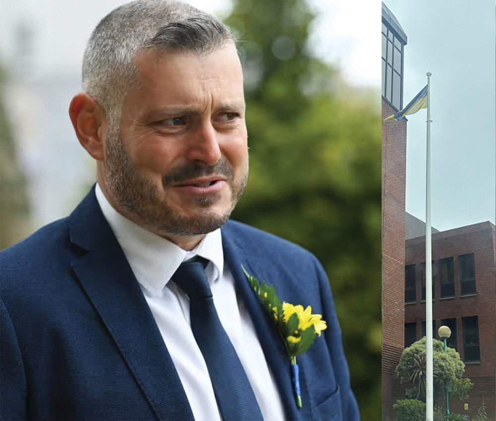Council leader Richard Bingley says Ukrainian flag will be lowered and future flags will "reflect our local, regional and national geography and heritage."