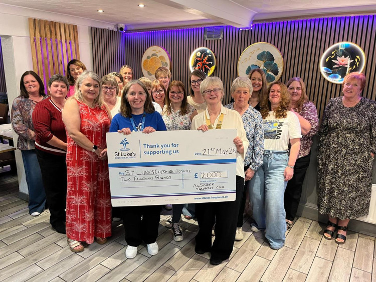 Alsager Tangent has handed over a cheque for £2,000 to St Luke's Hospice. (Photo: Alsager Tangent)