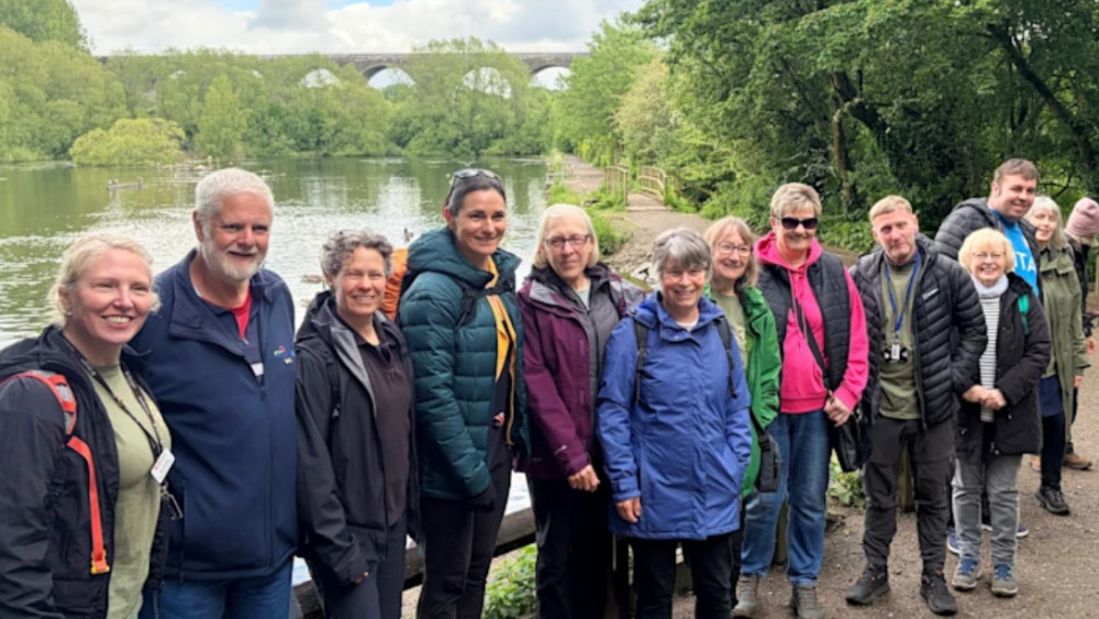 19-times Paralympic gold medallist Dame Sarah Storey (fourth from left) joins walkers in Reddish (Image - Stockport Council)