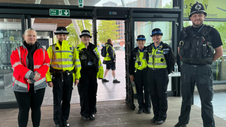 Officers tested the knife arch at the entrance of Hanley bus station (image via Staffordshire Police)