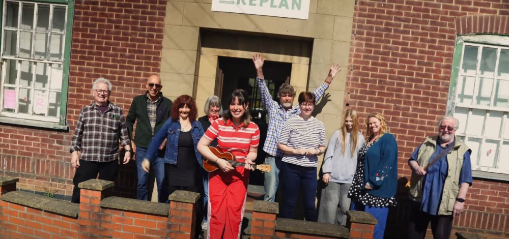 Moira Replan team outside of the Ashby Road building campaigning to save the building (Image via Moira Replan)